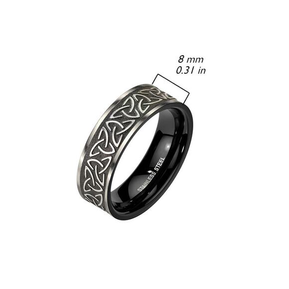 Tribal Celtic‎ Trinity Knot Black Stainless Steel Ring 8mm  width Size 11 - Picture 3 of 3